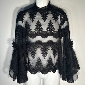 N by Nancy SZS Black Lace Sheer Blouse Boho Dark Romance Feminine Whimsigoth